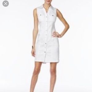 INC White Denim Dress with Lace Shoulder Detail